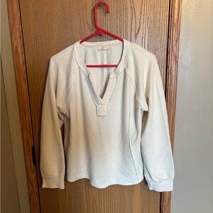 J.O.A. Cream Ribbed V-Neck Knit Top